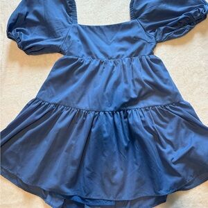 Blue Puff-Sleeve Mini Dress